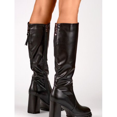 Black Women's Knee-High Boots, 9cm Stiletto Heel