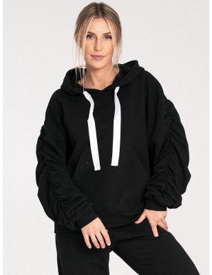 Thick Cotton Hoodie with Spacious Pocket & Pleated Sleeves