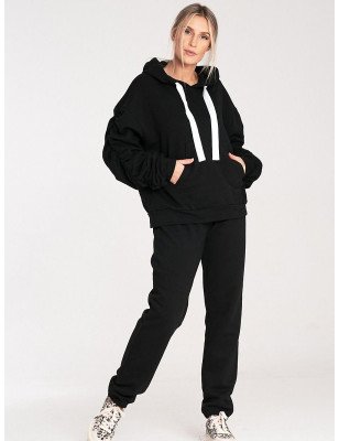 Thick Cotton Hoodie with Spacious Pocket & Pleated Sleeves