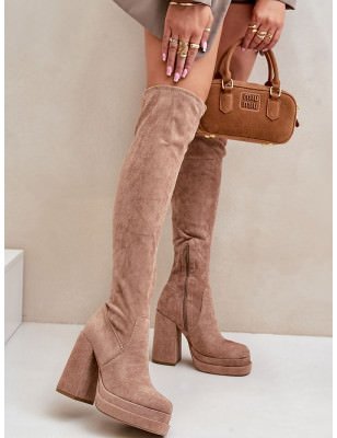 proKnee-High Eco Suede Boots Slip-On Platform_Over the Knee High Boots, Thigh High Boots