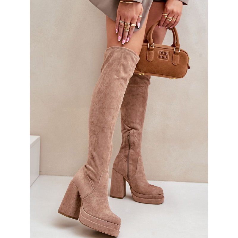 proKnee-High Eco Suede Boots Slip-On Platform_Over the Knee High Boots, Thigh High Boots