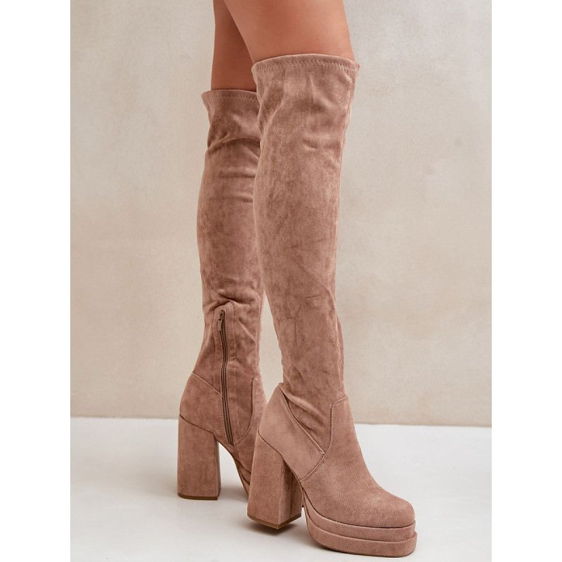 proKnee-High Eco Suede Boots Slip-On Platform_Over the Knee High Boots, Thigh High Boots