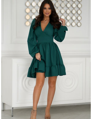 Elegant Long Sleeve Cut-Out Dress with Ruffle Skirt