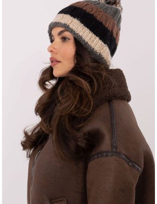 Striped Winter Beanie with Pom-Pom