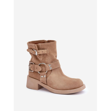 Striped Suede Booties - Low Heel Ankle Boots for Women