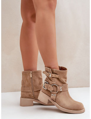 Striped Suede Booties - Low Heel Ankle Boots for Women