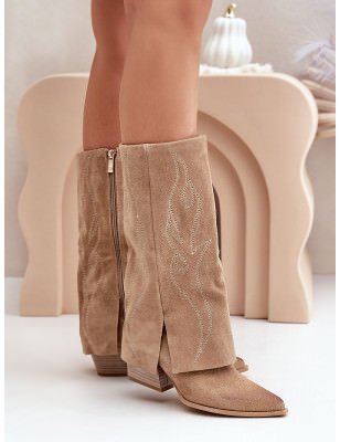 Natural Suede Mid-Calf Boots Pointed Toe 6cm Heel