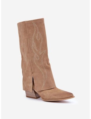 Natural Suede Mid-Calf Boots Pointed Toe 6cm Heel