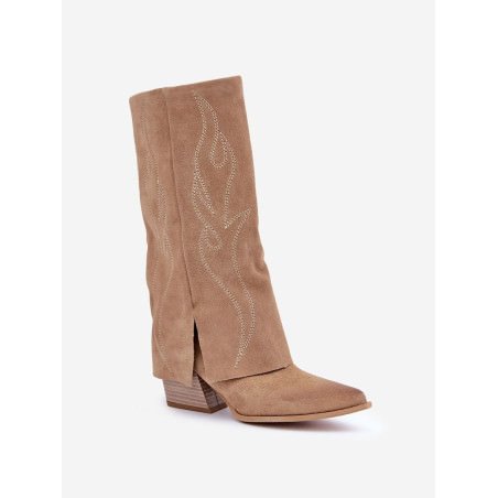 Natural Suede Mid-Calf Boots Pointed Toe 6cm Heel