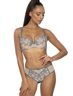 Beige Turquoise Embroidered Thong - Maureen S-3808/4