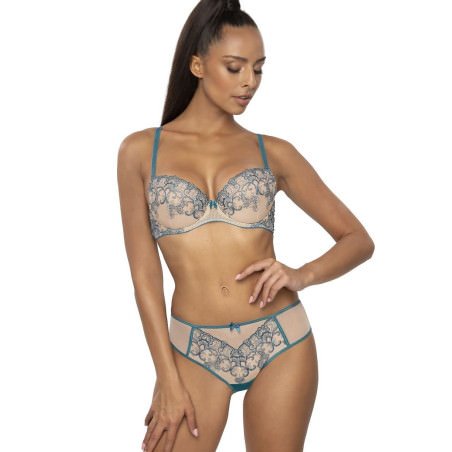 Beige Turquoise Embroidered Thong - Maureen S-3808/4