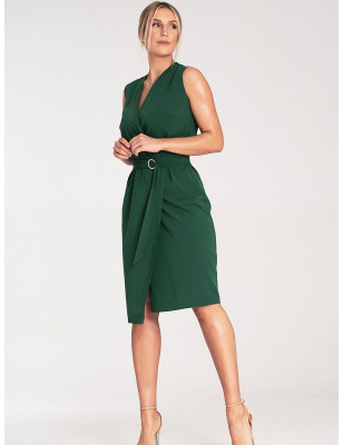 Golden Buckle Wrap Midi Dress Sleeveless Pencil Skirt