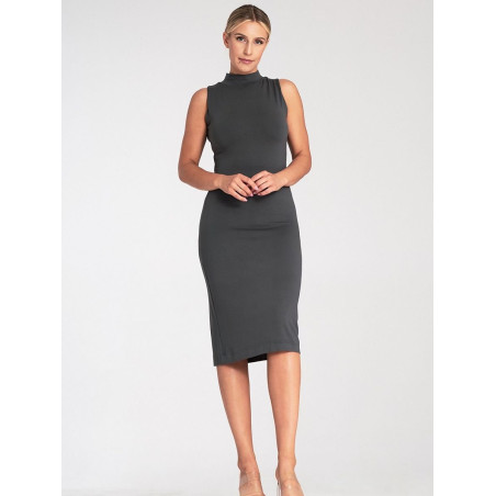 Fitted Sleeveless Midi Dress Stand Up Collar