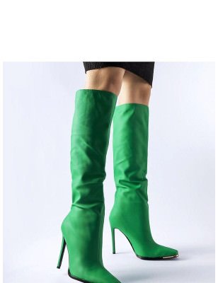 Green High Heel Winter Boots Slip-on Square Toe