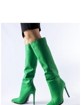 Green High Heel Winter Boots Slip-on Square Toe