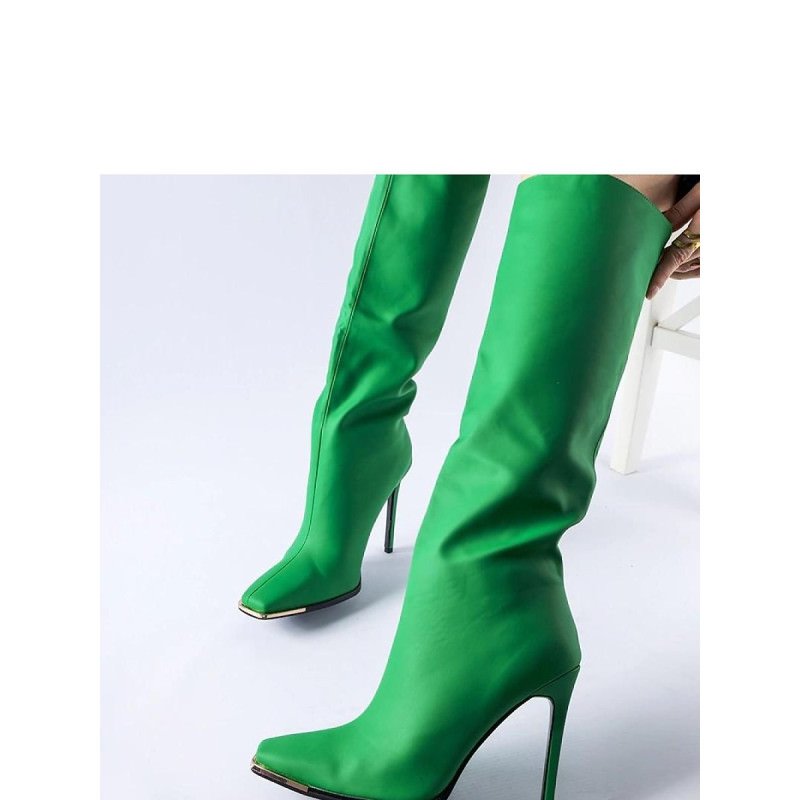 proGreen High Heel Winter Boots Slip-on Square Toe_Over the Knee High Boots, Thigh High Boots