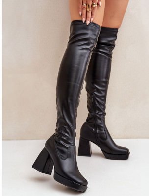 Eco-Leather Over-the-Knee Boots with Square Toe & Warm Lining