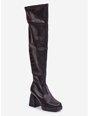 Eco-Leather Over-the-Knee Boots with Square Toe & Warm Lining