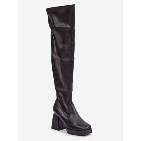 Eco-Leather Over-the-Knee Boots with Square Toe & Warm Lining