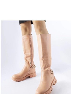 proArmand Pink Flat Boots - Stylish & Comfortable Chain Detail Boots_Over the Knee High Boots, Thigh High Boots