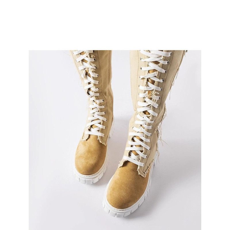 proBeige Fabric Insulated Lace-Up Winter Boots_Over the Knee High Boots, Thigh High Boots