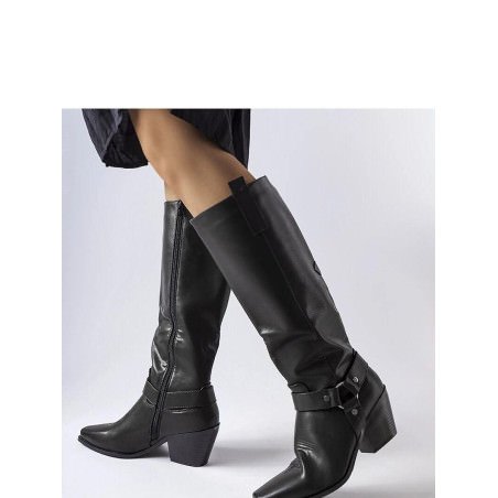 proBlack Square Toe Cowboy Boots for Women - Side Zipper Closure_Over the Knee High Boots, Thigh High Boots