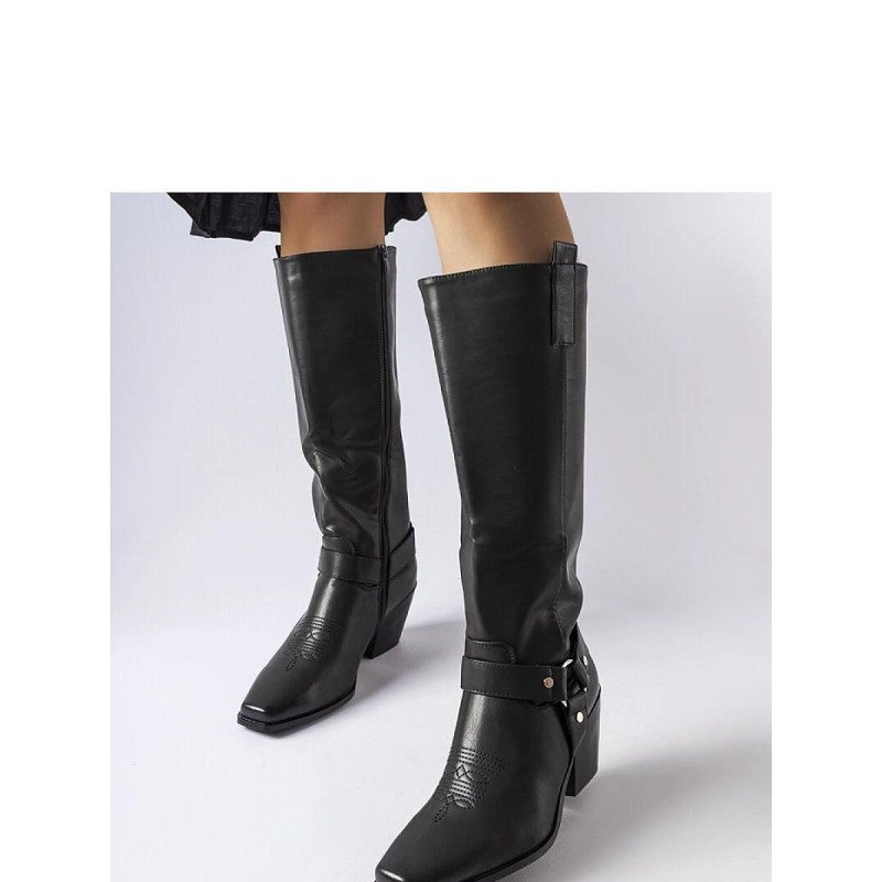 proBlack Square Toe Cowboy Boots for Women - Side Zipper Closure_Over the Knee High Boots, Thigh High Boots