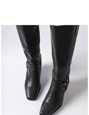 Black Square Toe Cowboy Boots for Women - Side Zipper Closure