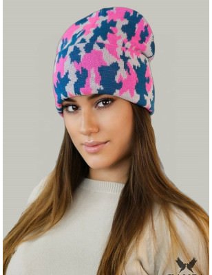 proTurquoise Camouflage Winter Hat with Wide Forehead Cuff_Caps & Hats for Women