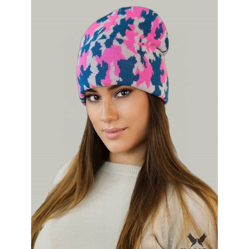 proTurquoise Camouflage Winter Hat with Wide Forehead Cuff_Caps & Hats for Women