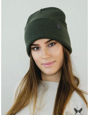 proSALLY Khaki Beanie Hat - Warm, Fold Over Forehead Design_Caps & Hats for Women