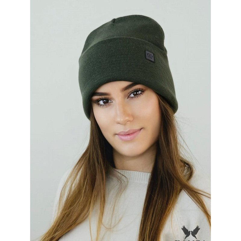 proSALLY Khaki Beanie Hat - Warm, Fold Over Forehead Design_Caps & Hats for Women