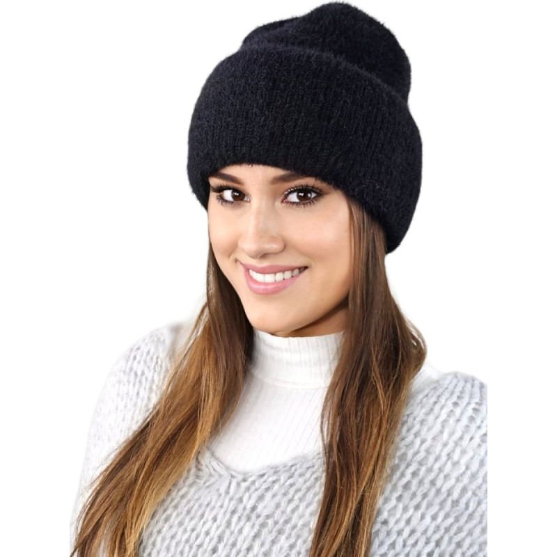 proBlack Women's Winter Alpaca Blend Hat Wide Forehead Cuff Stretchy Fit_Caps & Hats for Women