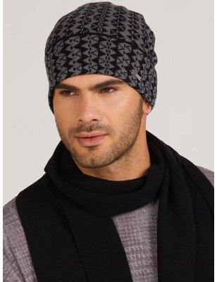 proMen's Black Winter Hat Two-Tone Pattern Viscose_Caps & Hats for Women