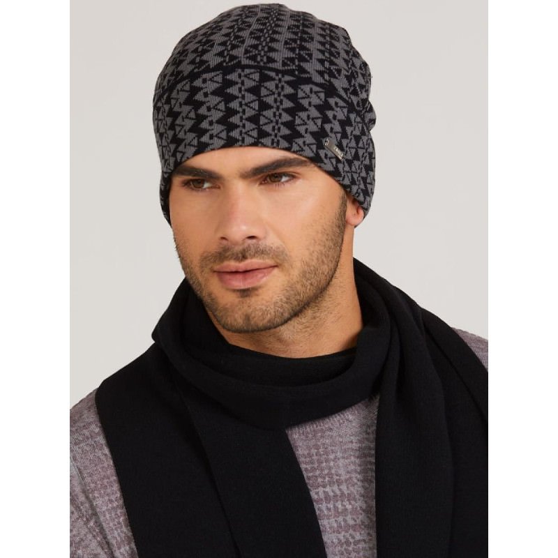 proMen's Black Winter Hat Two-Tone Pattern Viscose_Caps & Hats for Women