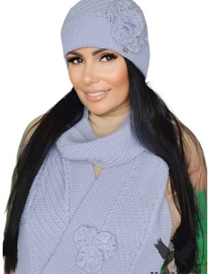 proWomen's Winter Hat & Scarf Set, Floral Design Heathered Alpaca Blend_Caps & Hats for Women