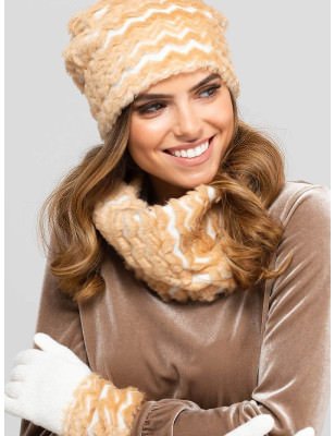 Women's Winter Set Beige Fur Pattern Cozy Warm Hat Neck Warmer