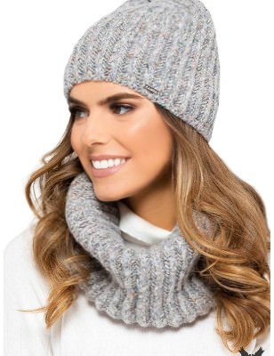 Women's Light Gray Multicolored Knit Hat