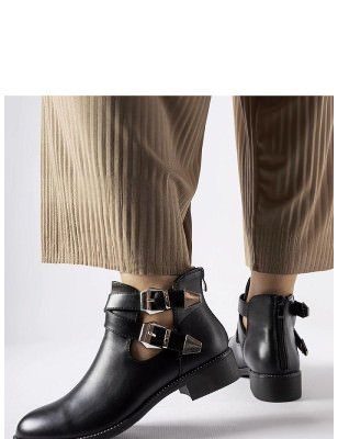 Black Cut-Out Boots Franca Buckle Design