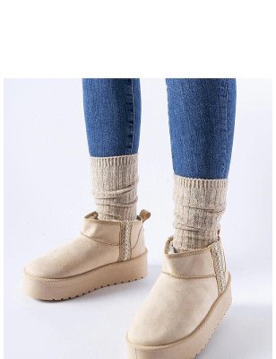 Beige Platform Snow Boots - Women's Insulated Winter Ankle Booties