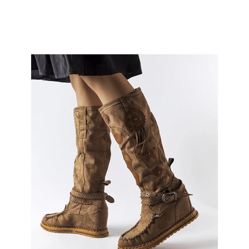 proEco Leather Boho Style Boots - 8cm Heel Slip-On Ankle Booties_Over the Knee High Boots, Thigh High Boots