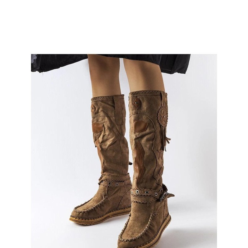 proEco Leather Boho Style Boots - 8cm Heel Slip-On Ankle Booties_Over the Knee High Boots, Thigh High Boots