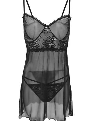 Lace Chemise Lingerie Set with Gemstone Bow