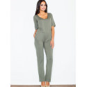 Viscose Jumpsuit - Elbow Sleeves Back Slit