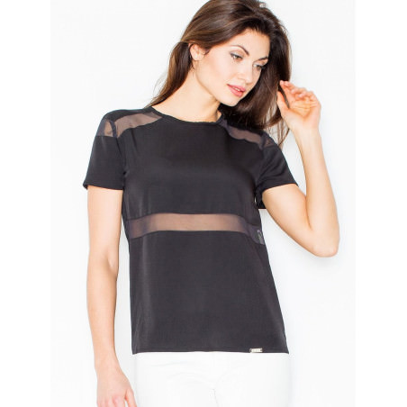 proShort Sleeve Mesh Insert Blouse_Women`s Blouses, Tunics