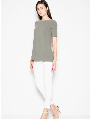 Square Cut-Out Short Sleeve Blouse - Elongated, Elegant & Modern