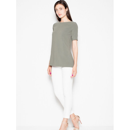 Square Cut-Out Short Sleeve Blouse - Elongated, Elegant & Modern