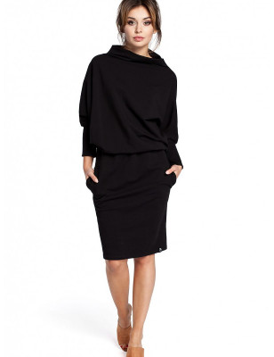 Kimono Dress, Ribbed Sleeves & High Neckline