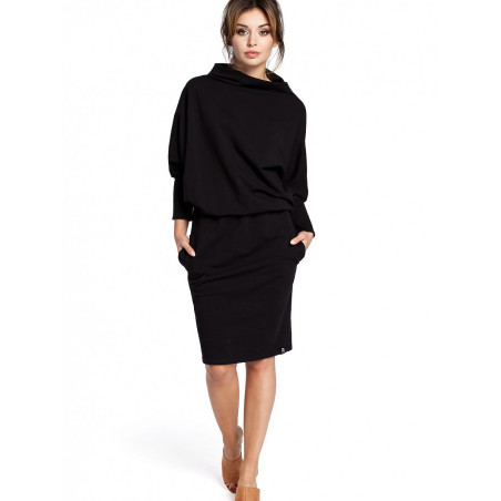 Kimono Dress, Ribbed Sleeves & High Neckline