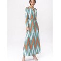 Turquoise Maxi Dress with Zigzag Print - Boho Chic Office Alternative